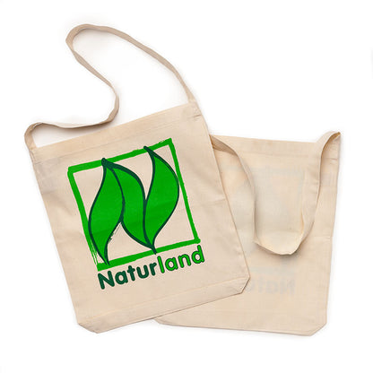 Stoff-Tragetasche – 100 % faire Baumwolle mit Naturland-Logo, Vorder- und Rückseite